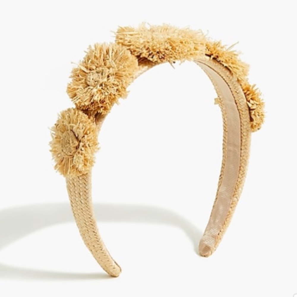 NWT J. Crew Factory Raffia Flower Headband, Boho Hippie Prairie Festival Tan OS